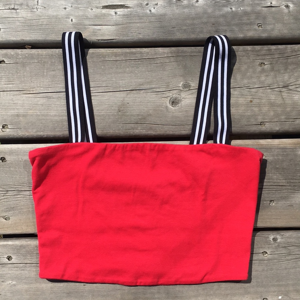 Red Crop Top with Striped Straps